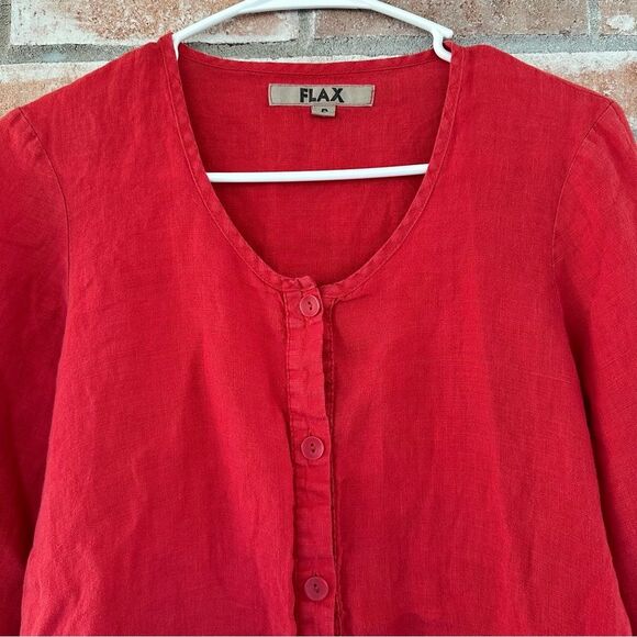 Flax Button Down Blouse 100% Linen Red Women’s P Small 4 / 6 - Picture 2 of 10